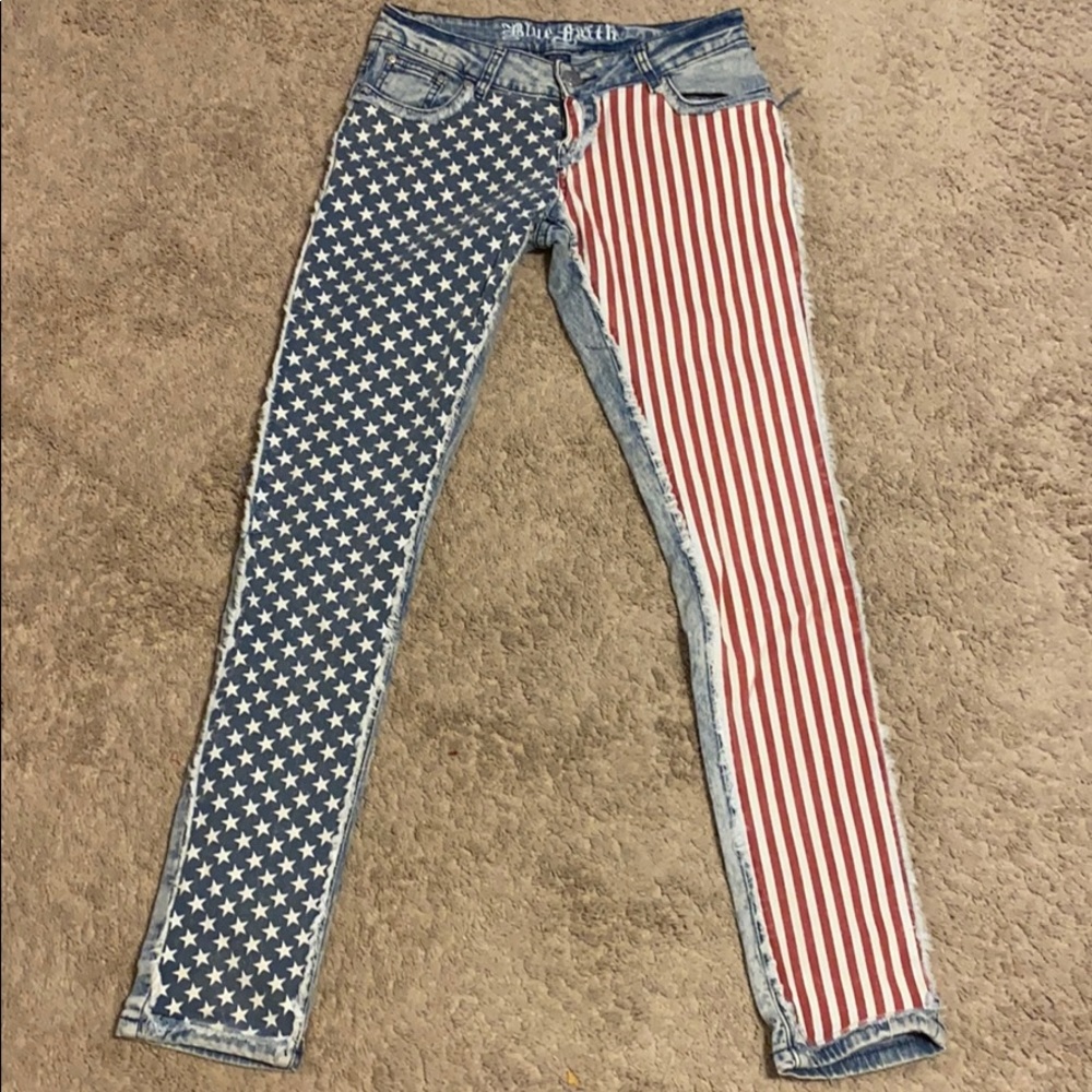 Blue faith American flag skinny jeans 3/4